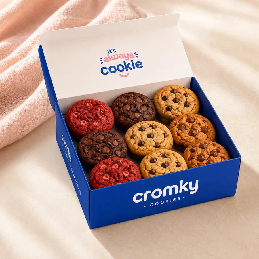 Caja Cromky abierta con cookies
